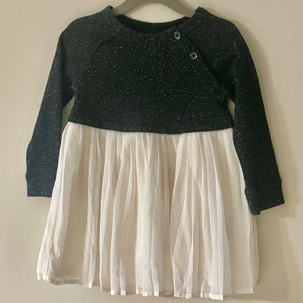 GAP Black Glitter Ivory Cream Pleated Chiffon Toddler Party Dress 2T